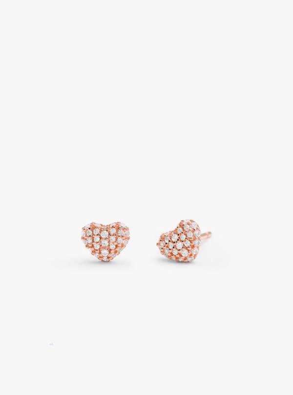 Damske Nausnice Michael Kors Precious Metal-Plated Sterling Silver Pavé Heart Studs Ruzove Zlate - Šperky Michael Kors Lacne | ISNPC-8756